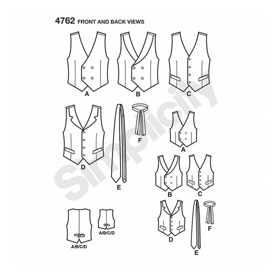 Simplicity Waistcoats and Ties Sewing Pattern 4762 image number 2