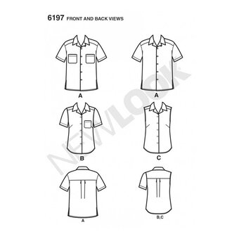 New Look Women and Men's Shirts Sewing Pattern 6197