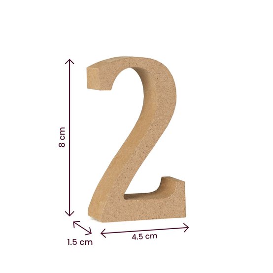 MDF Wooden Number 2 8cm image number 5