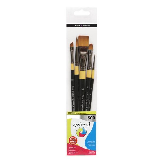 Daler-Rowney System3 Acrylic 500 Long Handle Brush Set 5 Pack image number 1