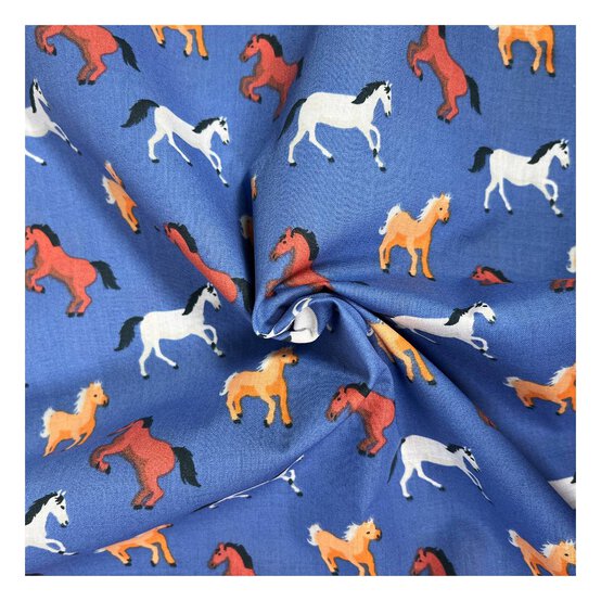 Blue Horse Polycotton Fabric by the Metre image number 1