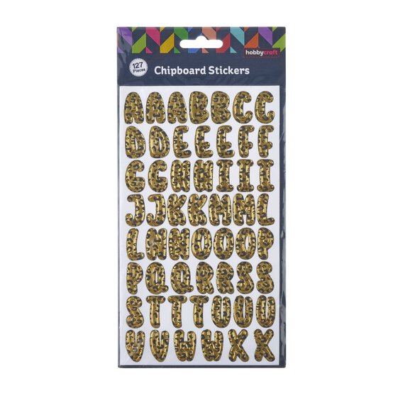 Gold Leopard Print Alphabet Chipboard Stickers 127 Pieces image number 3