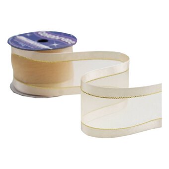Cream Organza Gold Satin-Edged Ribbon 38mm x 4m