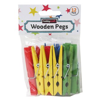 Coloured Wooden Pegs 7cm 12 Pack
