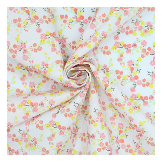 Coral and White Floral Polycotton Fabric by the Metre image number 1