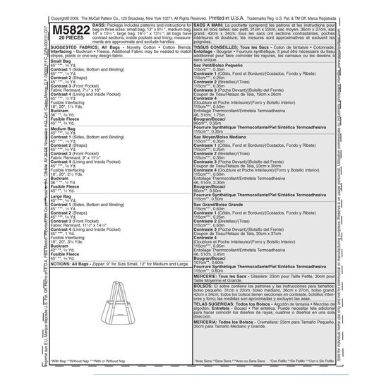 McCall&rsquo;s Tote Bag Sewing Pattern M5822 image number 2