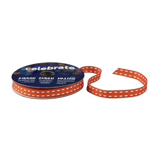 Hot Orange Grosgrain Running Stitch Ribbon 6mm x 5m image number 1