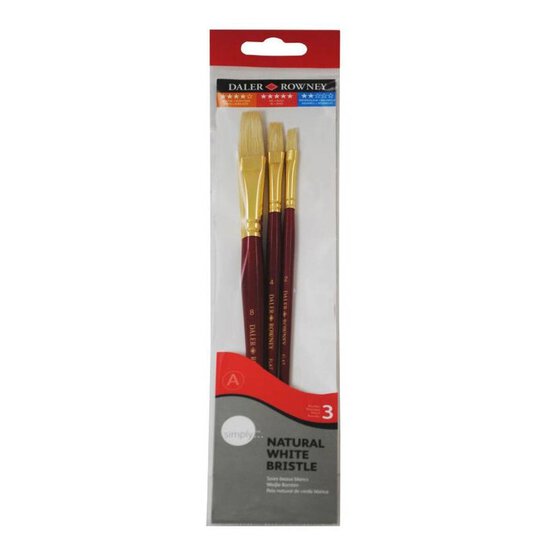 Daler-Rowney White Bristle Short Handle Brushes 3 Pack image number 1