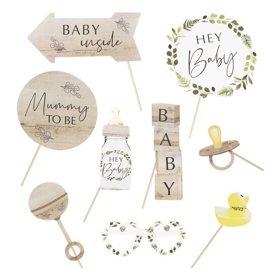 Ginger Ray Botanical Baby Shower Photo Booth Props 10 Pack image number 1