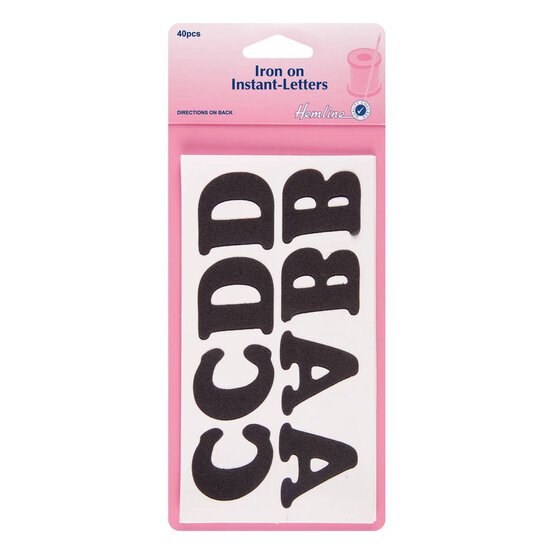 Hemline Black Iron On Instant Letters 40 Pack image number 1