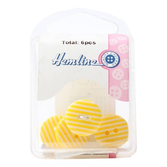 Hemline Yellow Novelty Stripey Button 6 Pack image number 2