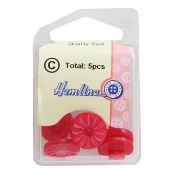 Hemline Red Round Shanked Buttons 15mm 5 Pack