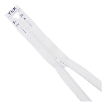 YKK White Dress and Skirt Zip 51cm