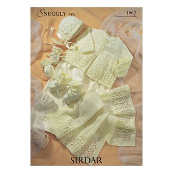 Sirdar Snuggly 4 Ply Coat Bonnet Mittens Bootees and Blanket Digital Pattern 1662