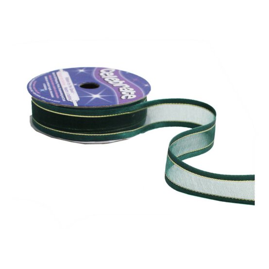 Hunter Green Organza Gold Satin-Edged Ribbon 15mm x 5m image number 2