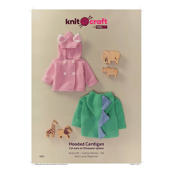 Knitcraft Cat or Dinosaur Kids Hooded Cardigan Pattern 0027