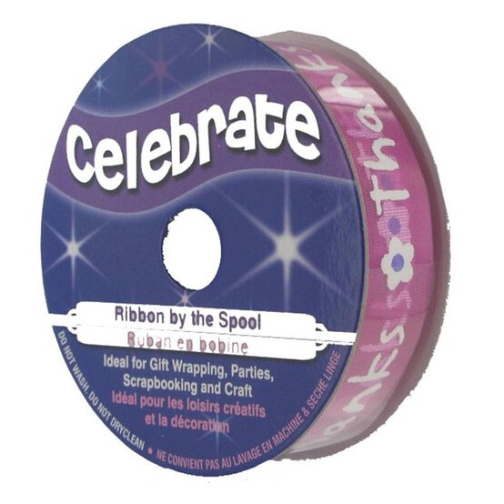 Pink Thanks Ribbon 15mm x 3.5m image number 1