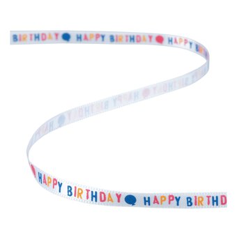 Orange Happy Birthday Balloons Ribbon 6mm x 4.5m