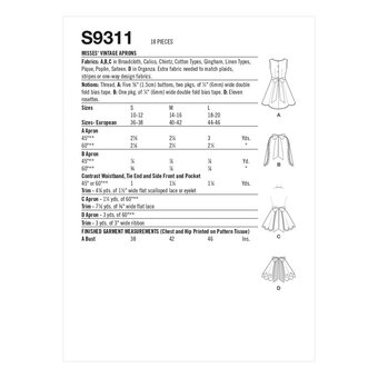 Simplicity Vintage Aprons Sewing Pattern S9311