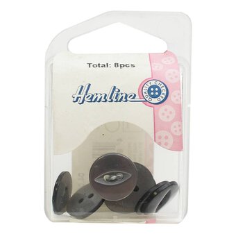 Hemline Grey Basic Fish Eye Button 8 Pack