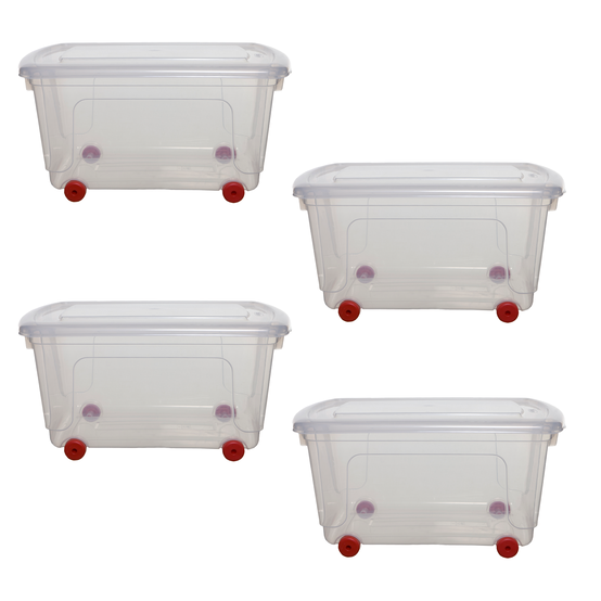 Whitefurze Allstore 45 Litre Clear Storage Box on Wheels 4 Pack Bundle image number 1