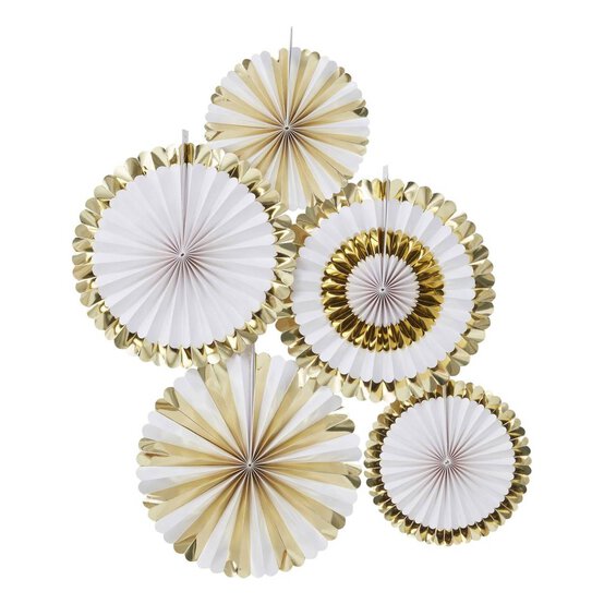 Ginger Ray White and Gold Fan Decorations 5 Pack image number 1