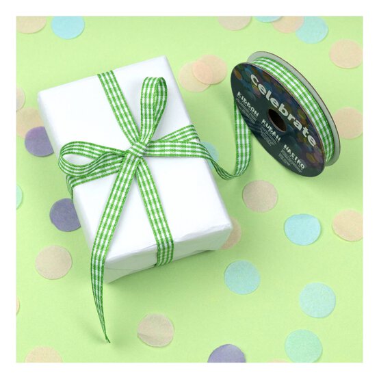 Lime Gingham Ribbon 6mm x 5m image number 5