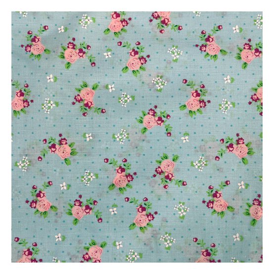Blue Floral Dot Polycotton Fabric by the Metre image number 2