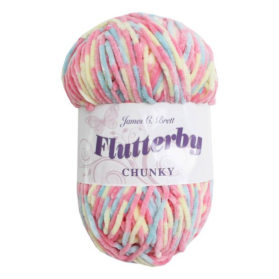 James C Brett Lemon Coral Blue Spot Flutterby Chunky Yarn 100g image number 1