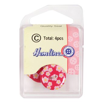 Hemline Red Novelty Patterned Button 4 Pack
