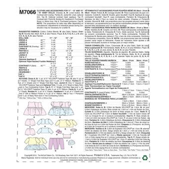 McCall&rsquo;s Doll Clothes Sewing Pattern M7066