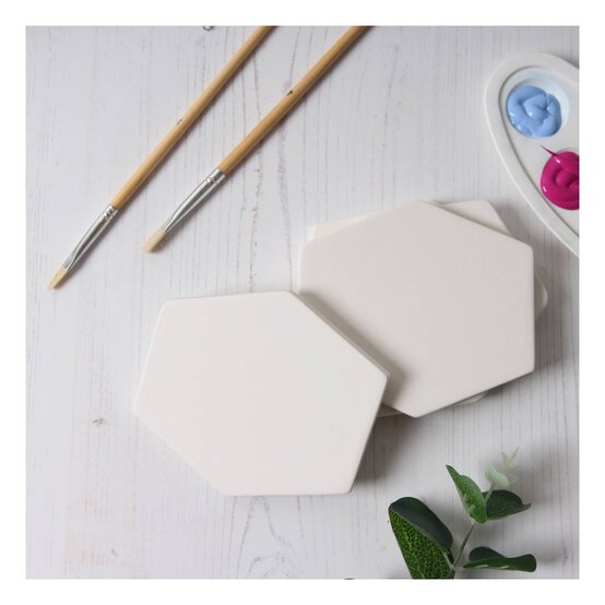 Unglazed Ceramic Hexagon Coasters 4 Pack image number 1
