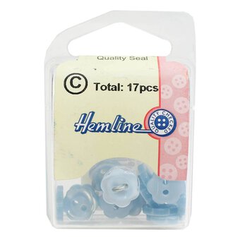 Hemline Sky Blue Basic Flower Button 17 Pack