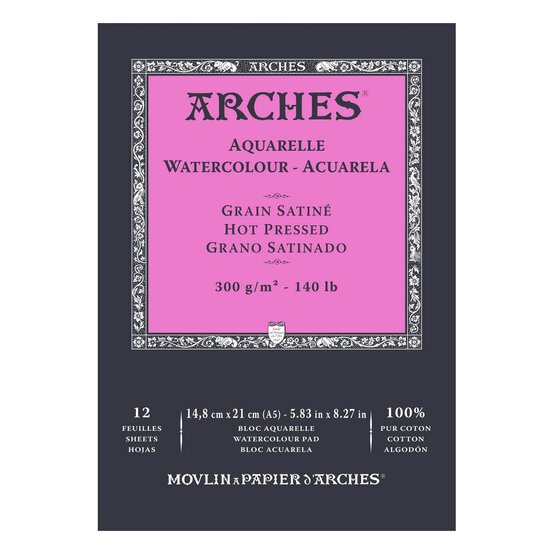 Arches Hot Pressed 300g Watercolour Paper A5 12 Sheets image number 1