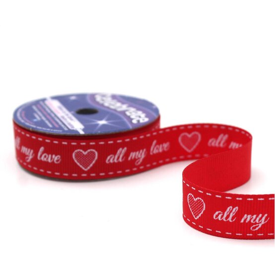 Red All My Love Grosgrain Ribbon 16mm x 4m image number 3