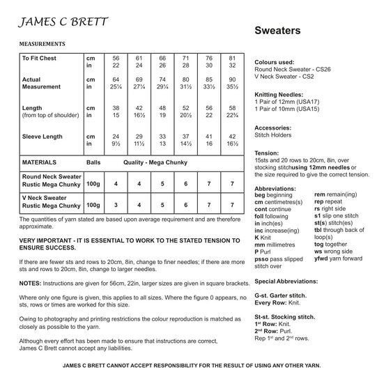 James C Brett Rustic Mega Chunky Jumpers Pattern JB756 image number 2