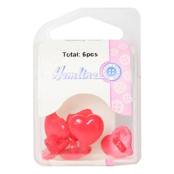 Hemline Red Novelty Hearts Button 6 Pack