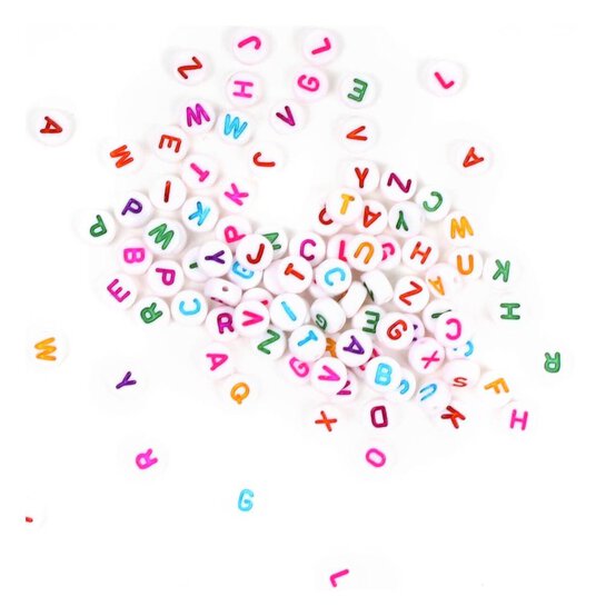 White Round Flat Alphabet Beads with Colour 7mm x 4mm image number 2