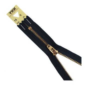 YKK Navy Blue Brass Jeans Zip 15cm