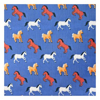 Blue Horse Polycotton Fabric by the Metre