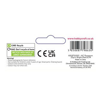 Bright Red Pom Poms 2cm 25 Pack