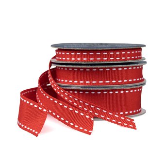 Red Grosgrain Running Stitch Ribbon 9mm x 5m