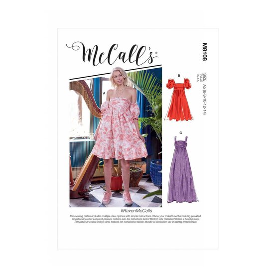 McCall&rsquo;s Raven Dress Sewing Pattern M8108 (6-14) image number 1