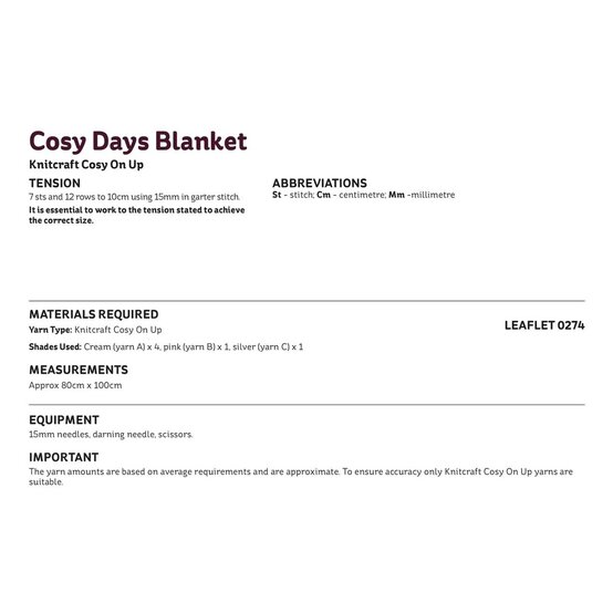 Knitcraft Cosy Days Blanket Digital Pattern 0274 image number 3