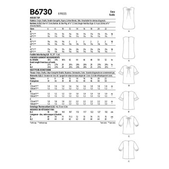 Butterick Women's Top Sizes 14 to 22 Sewing Pattern B6730