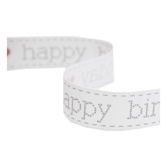 Red and Grey Happy Birthday Satin Ribbon 16mm x 4m