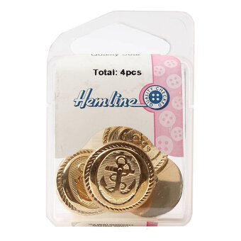 Hemline Gold Metal Military Anchors Button 4 Pack