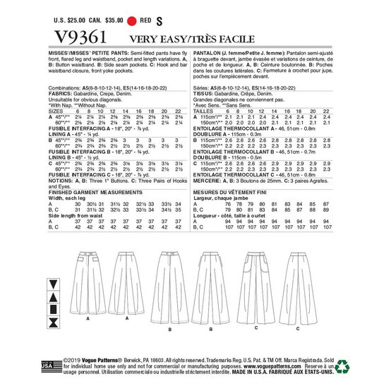 Vogue Women&rsquo;s Petite Trousers Sewing Pattern V9361 (14-22) image number 2