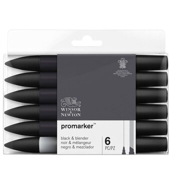 Winsor & Newton Black Promarkers 6 Pack