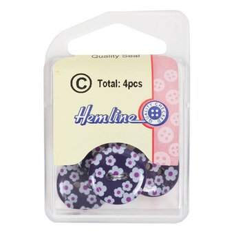 Hemline Blue Novelty Patterned Button 4 Pack